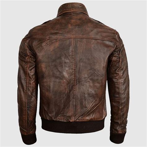 Men's Flight Bomber Air Force Brown Sheepskin Distressed Leather Jacket