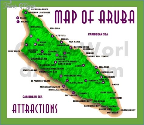 Aruba Map With Cities - ToursMaps.com