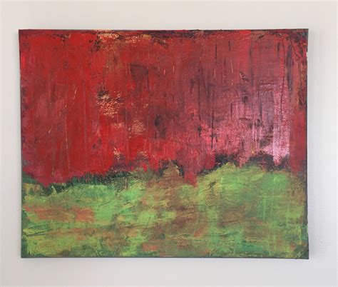 Red Sky Abstract Painting. Original Acrylic Painting. 16x20 Stretch Canvas. Red Green Abstract ...