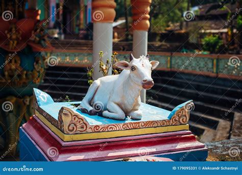 Hinduism. Sacred Cow. Clay Statue in the Courtyard of a Hindu Temple. Religion of India Stock ...