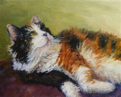 Daily Painting Projects: Calico in Repose Oil Painting Cat Art Pets Animals