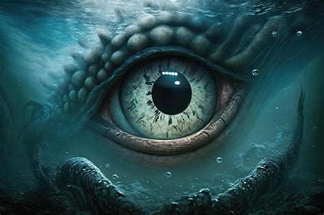 Premium AI Image | A sea monster with a large and menacing eye peering out from the depths of ...