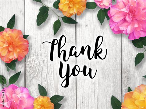 Thank You Card with Colorful Flower Border Stock Photo | Adobe Stock