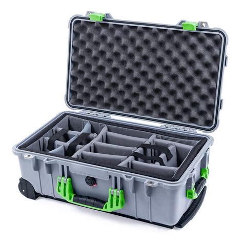 Pelican 1510 Case, Silver with Lime Green Handles & Latches