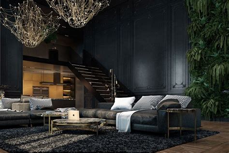 Black And White Home Interior Design For Luxury Home | Dark living rooms, Interior decorating ...