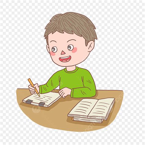 Hand Drawn Characters PNG Transparent, Cartoon Hand Drawn Character Boy Writing Homework, Boy ...