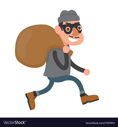 Happy smiling thief robber runs with a bag Vector Image