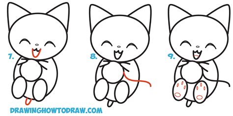 How to Draw Cute Kawaii Kitten / Cat Playing with Yarn from Number 8 Shape Easy Step by Step ...