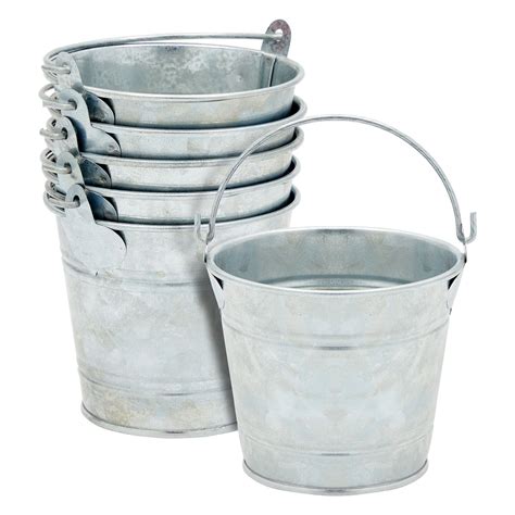 6 Pack Small Galvanized Metal Buckets with Handles, Mini Tin Pails for ...