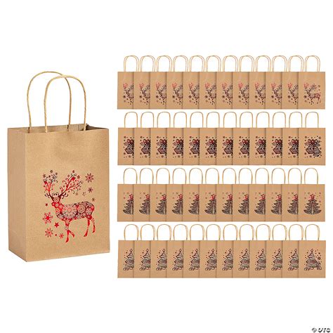 Bulk Medium Metallic Holiday Kraft Paper Gift Bags | Fun Express