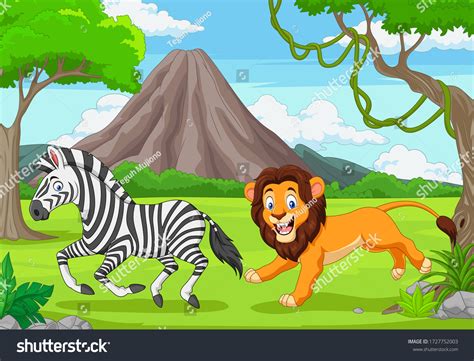 Lion Chasing Zebra African Savanna Stock Vector (Royalty Free) 1727752003 | Shutterstock