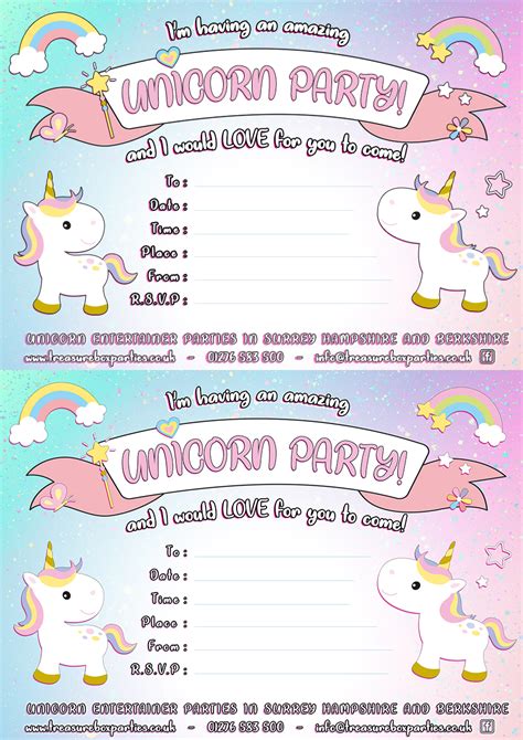 Free Unicorn Party Invitation Sheet – Cute Unicorn Party invite ...