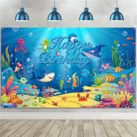 Buy Sea Backdrop Ocean Animal Happy Birthday Decorations Under Ocean ...