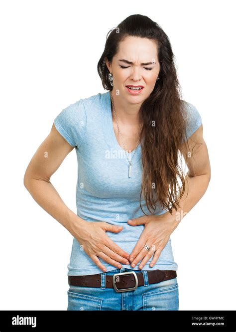 Woman with tummy pain and cramps Stock Photo - Alamy