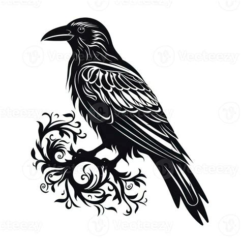 Raven Silhouette Tattoo with Viking Symbols on White Background AI Generated 29990099 Stock ...