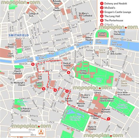 Dublin top tourist attractions map - Pub crawl map showing the most iconic pubs and bars ...