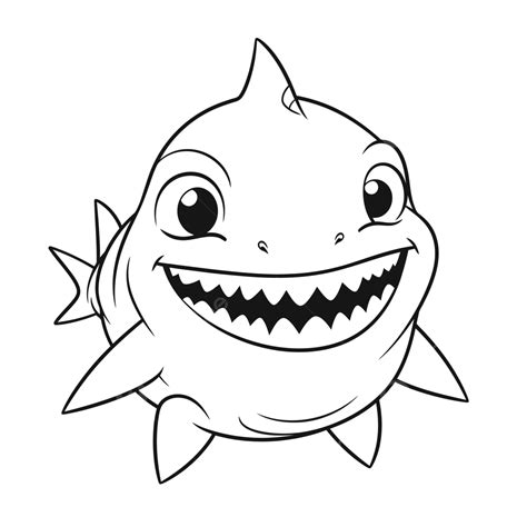 Cute Cartoon Shark Coloring Page Outline Sketch Drawing Vector, Shark Pic Drawing, Shark Pic ...