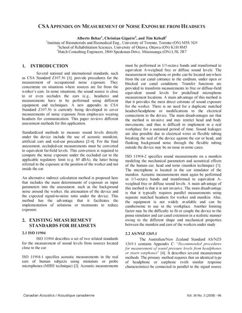 (PDF) CSA appendix on measurement of noise exposure from headsets