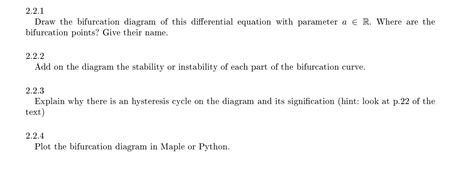 2.2 .1 Draw the bifurcation diagram of this | Chegg.com