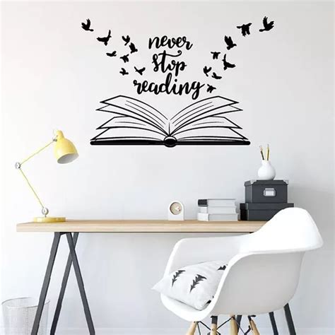 Never Stop Reading Wall Decals Library School Classroom Book Study Room Wall Sticker Vinyl Home ...