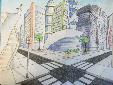 Drawn City 2 point perspective | Perspective drawing architecture, Futuristic city drawing, Two ...