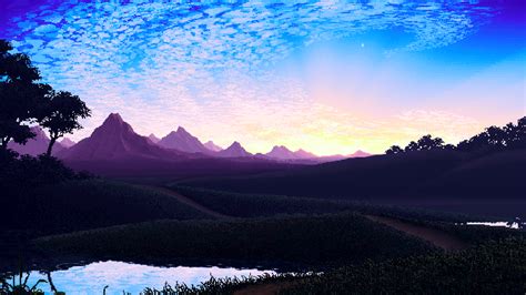 Serene Horizon: Artistic Pixel Art HD Wallpaper by Mark Ferrari