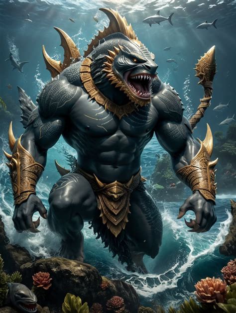 Premium Free ai Images | fijian water god depicted as shark god or shark human hybrid he is ...