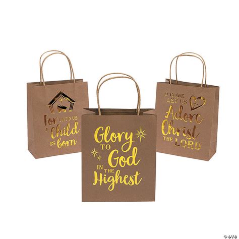 Medium Religious Gold Metallic Kraft Paper Gift Bags | Oriental Trading