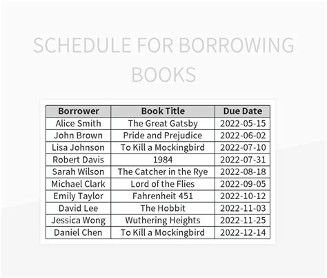 Schedule For Borrowing Books Excel Template And Google Sheets File For Free Download - Slidesdocs