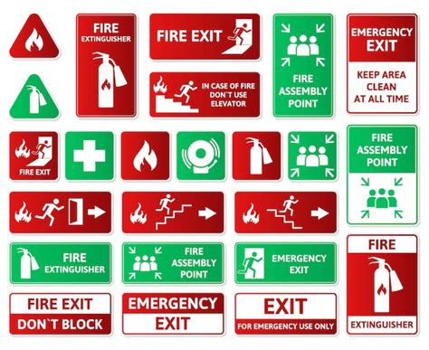 Premium Vector | Fire safety, emergency signs, first aid, assembly point and exit symbols ...