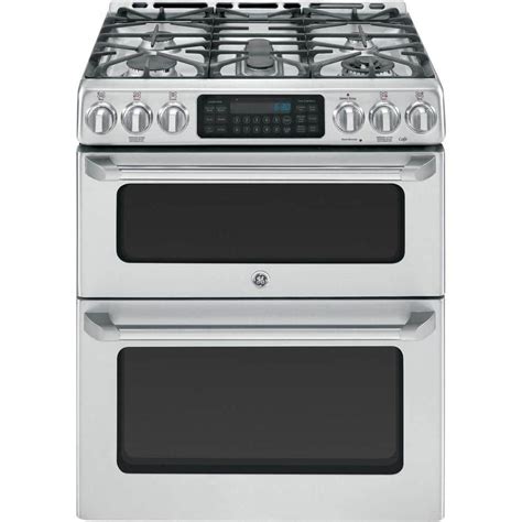 GE Cafe 6.7 cu. ft. Double Oven Gas Range with Self-Cleaning Convection Oven in Stainless Steel ...