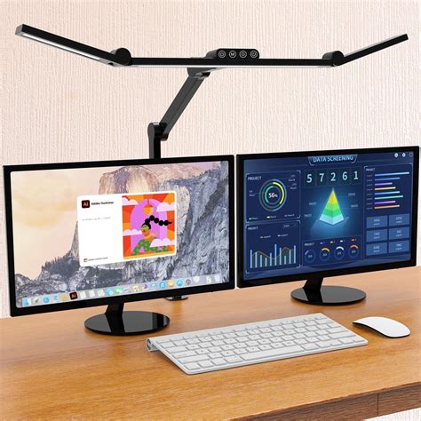 Superdanny Gaming Desk Lamps Aluminum Finish LED Desk Lamp with Clamp Table Light Auto Dimming ...