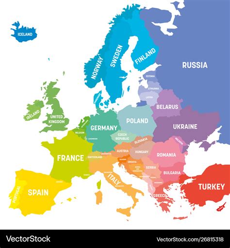 Map europe in colors rainbow spectrum with Vector Image