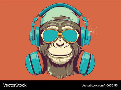 Monkey with headphones vintage Royalty Free Vector Image