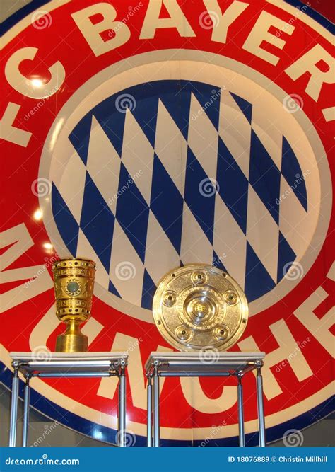 Soccer Trophies In Front Of Bayern Munich Logo Editorial Image ...