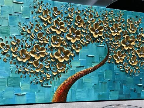 100% Hand Painted On Canvas Textured Palette Tree Oil Painting 3D ...