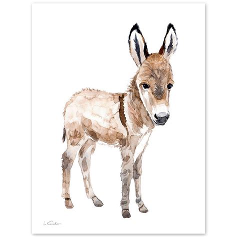 Baby Donkey Watercolor Print, Baby Nursery Prints by Luke Kanelov