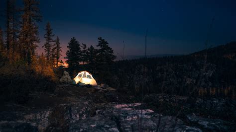 wallpaper tent, starry sky, night, camping, trees HD : Widescreen ...