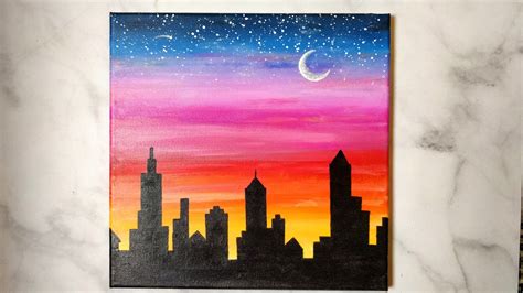 How to Paint a Sunset Cityscape For Beginners (Easy)