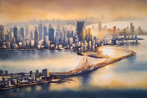 Bandra-Worli Sea Link painting | Mumbai Skyline | AnantaMandal.com