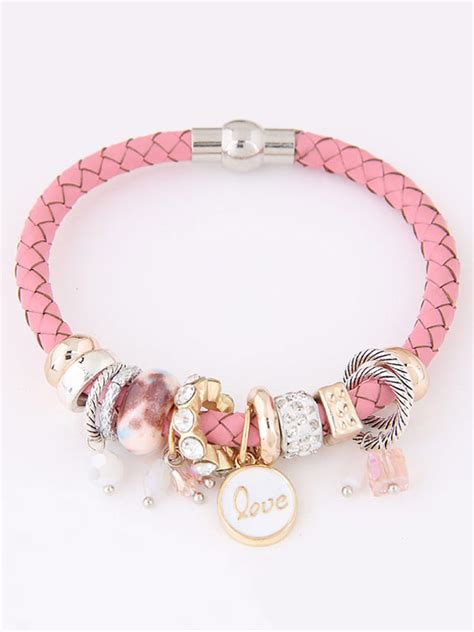 Pink Bracelet Women's Rhinestone Alloy Charm Bracelets - Milanoo.com