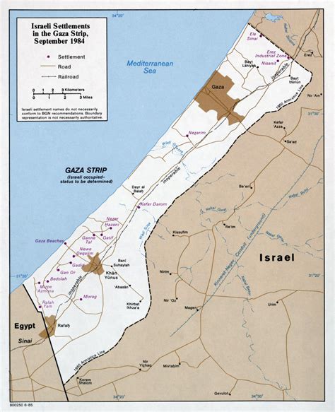 Grande mapa de asentamientos israelíes en la Franja de Gaza - 1985 | Franja de Gaza | Asia ...