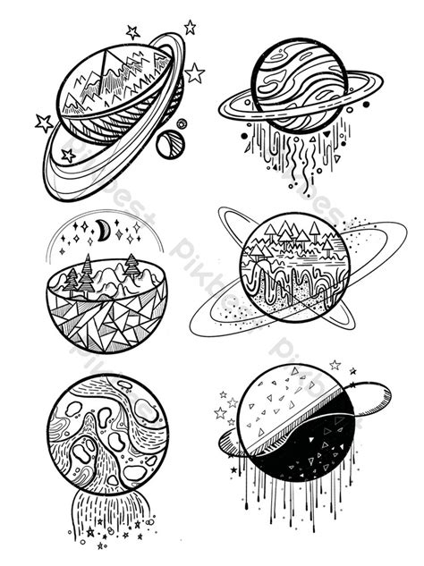 رسم أبيض وأسود كوكب القمر كوكب رسم خطي مرسومة باليد عناصر الخيال | صور ...