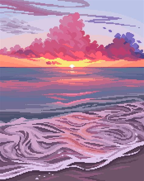 ocean sunset, me, pixel art, 2021. : r/Art