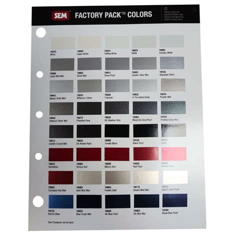 SEM Factory Pack Color Chart | R & E Paint Supply