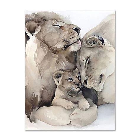 Watercolor Lion Family - 50X70cm Unframed / F | Lion painting ...