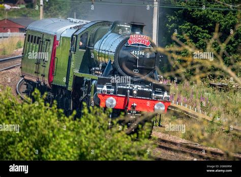 LMS Jubilee Class 5596 Bahamas steam locomotive at Winwick junction on the West Coast Main Line ...