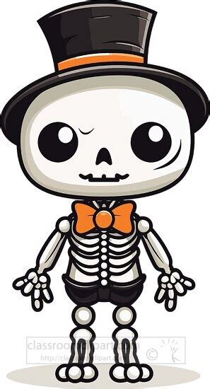 Halloween Clipart-cartoon halloween skeleton wearing a top hat and bow tie