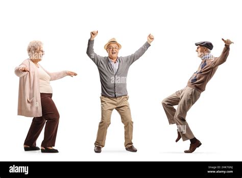 Happy elderly people dancing isolated on white background Stock Photo - Alamy