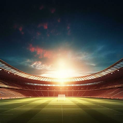 Photo of a soccer stadium at night with stadium light. The stadium was ...